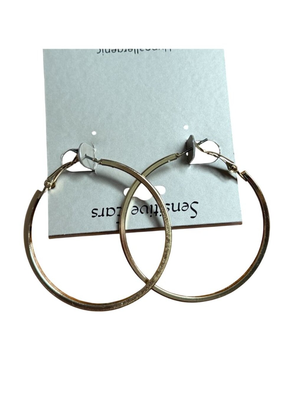 Brushed Gold Tone Hood Earrings-1.75 in Hoops-Sensitive Ears-Hypoallergenic-New - Picture 4 of 5